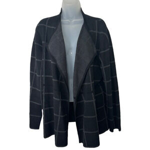 EILEEN FISHER Women M Windowpane Organic Linen Cardigan Sweater Open Italian D12